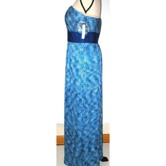 New Womens NWT Tahari Dress Sail Away Maxi Long Strapless Straps 2 Blue White - Picture 4 of 12